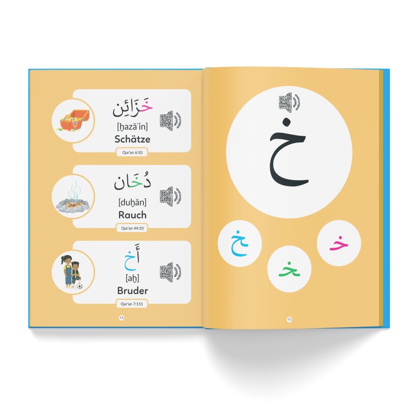 Ich lerne das arabische Alphabet anhand von Buchstabenlauten und Wörtern aus dem Qur´an