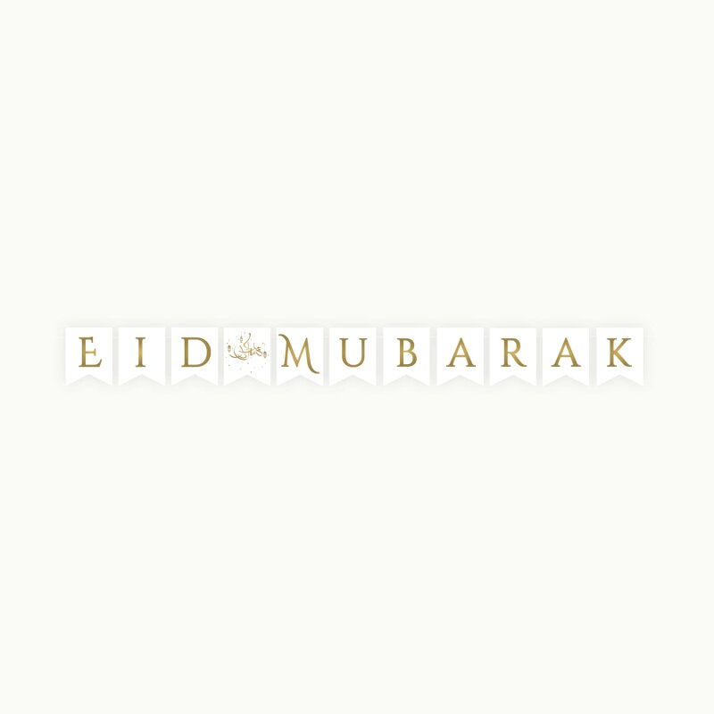 Eid-Mubarak Wimpelkette (Weiß/Gold)