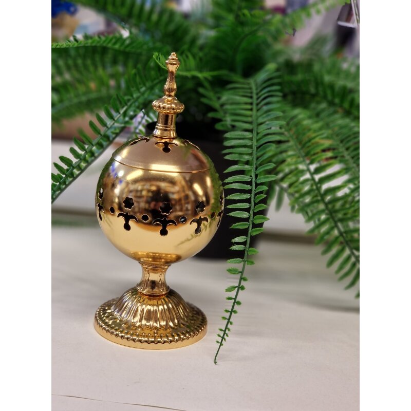 Bakhoor-Räuchergefäß Gold mit Deckel (Mabkhara)